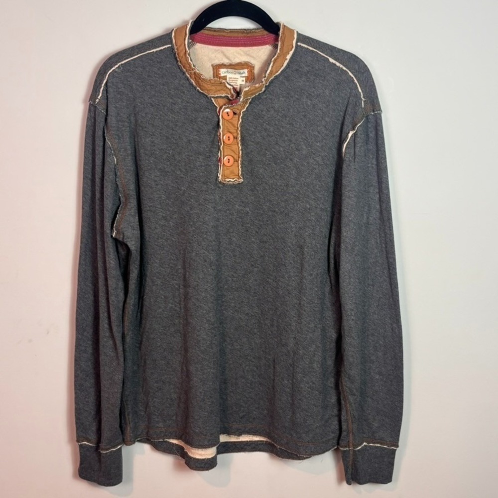carbon 2 cobalt mens grey 100% cotton distressed henly long sleeve top Medium